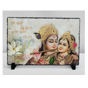 <span style="color:#8B0000; font-weight:bold; font-style:italic;">Radha Krishna</span> – Stone Tabletop Frame for Divine Love and Spiritual Decor