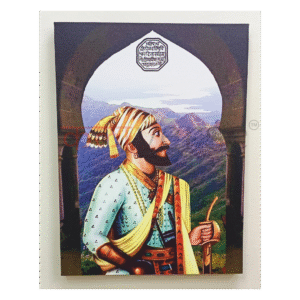 <span style="color:#8B0000; font-weight:bold; font-style:italic;">Chhatrapati Shivaji Maharaj in Fort View</span> – 24"x18" Canvas Wall Frame