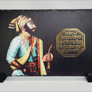 <span style="color:#8B0000; font-weight:bold; font-style:italic;">Chhatrapati Shivaji Maharaj</span> – Stone Tabletop Frame Celebrating Courage and Heritage